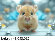 Hamster in the laboratory, close-up. Стоковое AI-изображение, AI-художник Евгений Харитонов / Фотобанк Лори