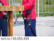 Cossack in red shirt holding a cavalry saber. Стоковое фото, фотограф Александр Прошкин / Фотобанк Лори