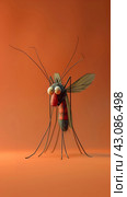 3d mosquito isolated on orange background. Vertical layout. Стоковое AI-изображение, AI-художник Катерина Ковалева / Фотобанк Лори