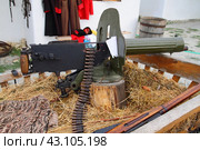 Пулемет Максим в телеге, Краснодарский край, выставочный комплекс Атамань. Кубанская казачья культура и история. Редакционное фото, фотограф Дорощенко Элла / Фотобанк Лори