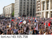 Шествие общественного движения "Бессмертный полк" в память о 26 миллионах соотечественников, погибших в Великой Отечественной войне, на Манежной площади в Москве (2016 год). Редакционное фото, фотограф Наталья Волкова / Фотобанк Лори