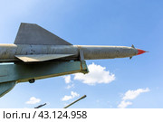 Defense forces weapon. Antiaircraft missles rocket with warhead aimed to the sky. Стоковое фото, фотограф Евгений Ткачёв / Фотобанк Лори