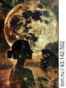 A girl against the background of Mercury retrograde, problems, troubles. Стоковое AI-изображение, AI-художник Ольга Ильина / Фотобанк Лори