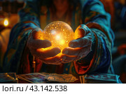 astrologer, fortune teller using tarot cards, mysticism, astrology, predictions. Стоковое AI-изображение, AI-художник Ольга Ильина / Фотобанк Лори
