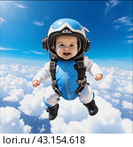A baby skydiving in the sky. Стоковое AI-изображение, AI-художник Anna Shtrekalkina / Фотобанк Лори