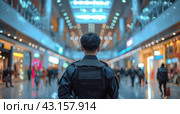 Police Officer Standing in Shopping Mall. Стоковое AI-изображение, AI-художник Юлия Гапеенко / Фотобанк Лори