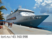 A large cruise ship is standing near the pier waiting for passengers. The concept of sea travel. Стоковое AI-изображение, AI-художник Ярославский Максим / Фотобанк Лори