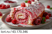 Tasty roll cake sponge roll Swiss roll stuffed. Стоковое AI-изображение, AI-художник Ярославский Максим / Фотобанк Лори