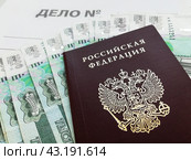 Папка "Дело №", российский паспорт и деньги - купюры по 1000 рублей. Стоковое фото, фотограф Ольга Дерябина / Фотобанк Лори