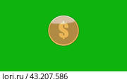 Money, bank, loans. A gold coin with a dollar symbol is tilted and rotated. Coin for casino. Currency. Donations. A cartoon style gold coin flies out from below and spins towards the camera. Стоковая анимация, аниматор Alexander / Фотобанк Лори