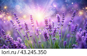 Lavender field macro photography. Стоковое AI-изображение, AI-художник Виктория Кольцова / Фотобанк Лори