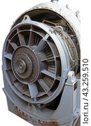 Морской корабельный турбовальный двигатель на белом фоне. Marine ship turboshaft engine on a white background. Стоковое фото, фотограф Татьяна Д / Фотобанк Лори