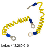Провода заземления с электрическими клеммами на белом фоне. Ground wires with electrical terminals on a white background. Стоковое фото, фотограф Татьяна Д / Фотобанк Лори