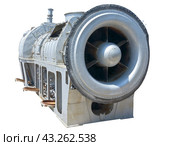 Морской корабельный турбовальный двигатель на белом фоне. Marine ship turboshaft engine on a white background. Стоковое фото, фотограф Татьяна Д / Фотобанк Лори