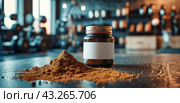 Brown Powder Spilled From Jar on Countertop in a Workshop. Стоковое AI-изображение, AI-художник Юлия Гапеенко / Фотобанк Лори