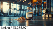 Brown Powder Spilled From Jar on Countertop in a Workshop. Стоковое AI-изображение, AI-художник Юлия Гапеенко / Фотобанк Лори