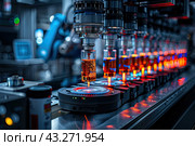 Closeup of a modern robotic machine for blood centrifugation and urinalysis. Hospital laboratories, automatic biochemical analyzer. Стоковое AI-изображение, AI-художник Ирина Михайличенко / Фотобанк Лори