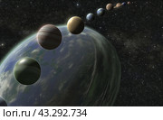 Celestial parade of aligned planets. Стоковое AI-изображение, AI-художник Данил Руденко / Фотобанк Лори