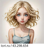 Акварель. Портрет милой  красивой девушки. Watercolor. Portrait of a cute beautiful girl. Стоковое AI-изображение, AI-художник Гер Олег / Фотобанк Лори
