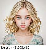 Акварель. Портрет милой  красивой девушки. Watercolor. Portrait of a cute beautiful girl. Стоковое AI-изображение, AI-художник Гер Олег / Фотобанк Лори
