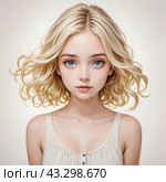 Акварель. Портрет милой  красивой девушки. Watercolor. Portrait of a cute beautiful girl. Стоковое AI-изображение, AI-художник Гер Олег / Фотобанк Лори