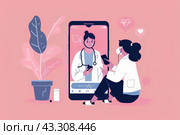Онлайн общение с врачом. Телемедицинские консультации. Стоковое AI-изображение, AI-художник Щеголева Ольга / Фотобанк Лори