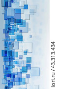 A collection of blue squares are precisely arranged against a plain white background. Стоковое AI-изображение, AI-художник Юрий Поздников / Фотобанк Лори