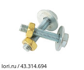 Болты, шайбы и гайки на белом фоне. Stainless steel bolts and nuts isolated on white. Стоковое фото, фотограф Татьяна Д / Фотобанк Лори