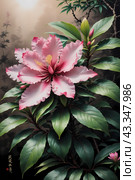 Акварель. Китайский, японский стиль рисования тушью. Цветы. Watercolour. Chinese, Japanese ink painting style. Flowers. Стоковое AI-изображение, AI-художник Гер Олег / Фотобанк Лори