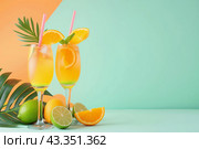 Коктейль с лаймом и апельсином. Стоковое AI-изображение, AI-художник Anna Leeva / Фотобанк Лори