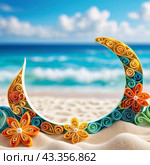 Art beach scene with gentle waves, sandy shoreline. Bright colors create peaceful atmosphere. Generated AI. Sunny beach holidays travel concept. Copy space. Sunny tropic paradise. Plage background. Стоковое AI-изображение, AI-художник Юлия Петровская / Фотобанк Лори