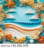 Art beach scene with gentle waves, sandy shoreline. Bright colors create peaceful atmosphere. Generated AI. Sunny beach holidays travel concept. Copy space. Sunny tropic paradise. Plage background. Стоковое AI-изображение, AI-художник Юлия Петровская / Фотобанк Лори