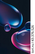 Big holographic blob bubble shapes on black background. Abstract stuff. Стоковое AI-изображение, AI-художник Катерина Ковалева / Фотобанк Лори