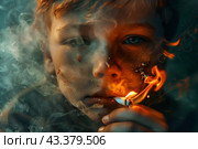 Подросток курит. Стоковое AI-изображение, AI-художник Щеголева Ольга / Фотобанк Лори