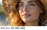 Close Up of a Woman With Freckled Hair. Стоковое AI-изображение, AI-художник Юлия Гапеенко / Фотобанк Лори
