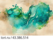 Beautiful abstract background composed of emerald, malachite, teal, and beige watercolor hues. Soft tones and stains create a unique abstract design perfect for a backdrop or wallpaper. Generative AI. Стоковое AI-изображение, AI-художник Андрей Степанов / Фотобанк Лори