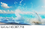 Волна чистой голубой воды медленно рассыпается на брызги на тропическом пляже с чистым белым песком. Берег океана. Райский уголок природы. Тропический морской пейзаж. Стоковое AI-видео, аниматор Sergei Gorin / Фотобанк Лори