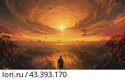 Solitary man standing in awe before a breathtaking sunset. Стоковое AI-видео, аниматор Данила Большаков / Фотобанк Лори