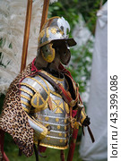 A full body suit of armor with a leopard print cape. Стоковое фото, фотограф Андрей Журавлев / Фотобанк Лори