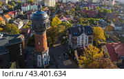 Zelenogradsk, Russia - October 9, 2022: water tower Cranz top ariel view. Редакционное фото, фотограф Наталья Симакова / Фотобанк Лори