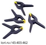 Пластмассовые зажимы на белом фоне. C clamps on white background. Стоковое фото, фотограф Татьяна Д / Фотобанк Лори