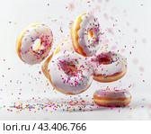 Sprinkle Donuts on White Background. Стоковое AI-изображение, AI-художник Ярославский Максим / Фотобанк Лори