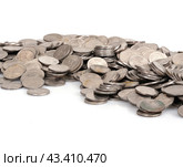 Pile of Russian coins (1 kopeck, копейка). Isolated background. Стоковое фото, фотограф Елена  Попкова / Фотобанк Лори