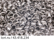 Spilled silver grommets isolated on white background. Стоковое фото, фотограф Елена  Попкова / Фотобанк Лори