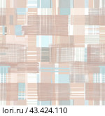 seamless abstract pattern in the form of stripes and cells, check in pink and bkue colors. Стоковое AI-изображение, AI-художник Ольга Ильина / Фотобанк Лори
