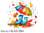 Осень, прогулка под дождем. Стоковое AI-изображение, AI-художник Щеголева Ольга / Фотобанк Лори