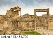 Ruins of ancient Roman capitol on territory of antic city of Dougga in area of modern Tunisia. Стоковое фото, фотограф Яков Филимонов / Фотобанк Лори