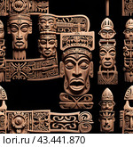 Иллюстрация. Изображение. Бесшовная текстура.Тотемные идолы. Illustration. Image. Seamless texture.Totem idols. Стоковое AI-изображение, AI-художник Гер Олег / Фотобанк Лори