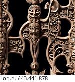 Иллюстрация. Изображение. Бесшовная текстура.Тотемные идолы. Illustration. Image. Seamless texture.Totem idols. Стоковое AI-изображение, AI-художник Гер Олег / Фотобанк Лори