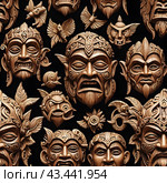 Иллюстрация. Изображение. Бесшовная текстура.Тотемные идолы. Illustration. Image. Seamless texture.Totem idols. Стоковое AI-изображение, AI-художник Гер Олег / Фотобанк Лори